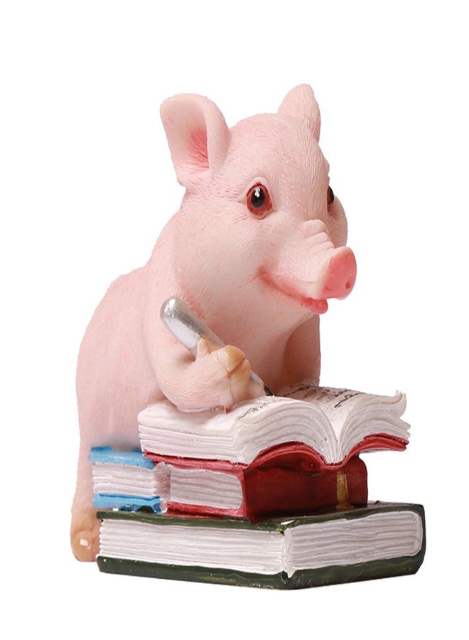 DIYOMR Funny Piggy Resin Art Ornaments Hard-Working Pig Figurines Craft Decorations, Small Statues for Shelves Table Desk Home Office Decor (Learning) - Image 1